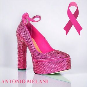 VALENTINES Antonio Melani x Breast Cancer HOTFIX Rhinestone Pink Platform Pump